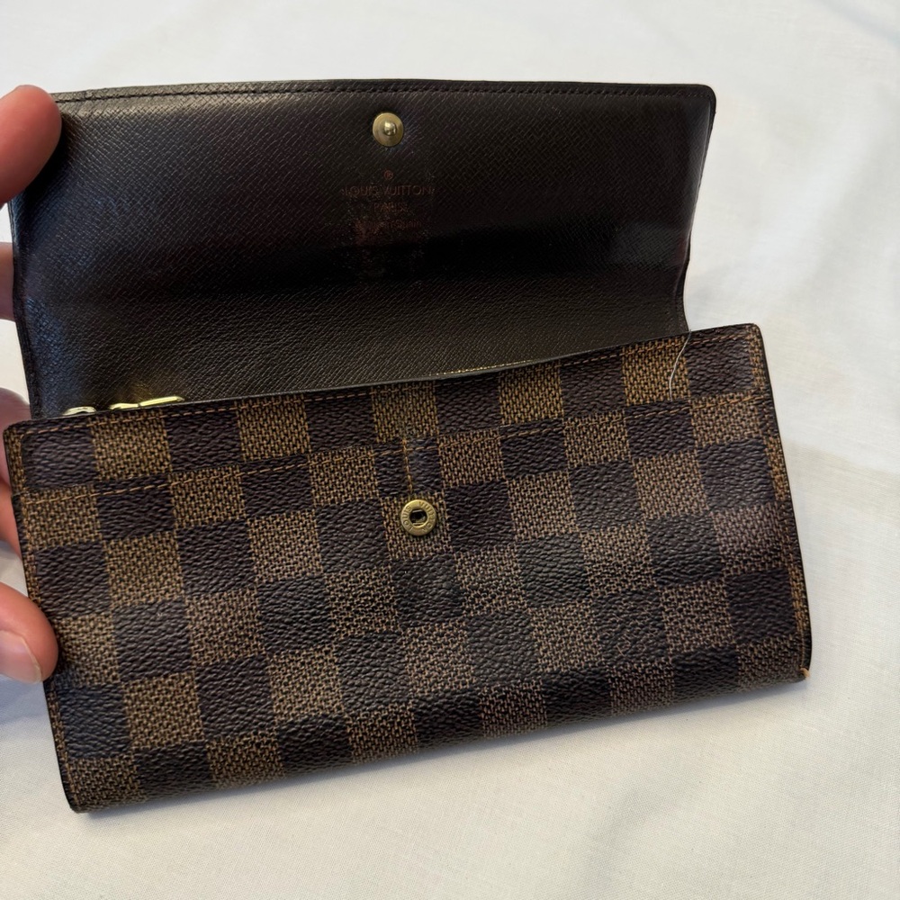 Louis Vuitton Damier‎ Ebene Sarah Long Wallet Snap Button Zip Coin - Picture 3 of 9